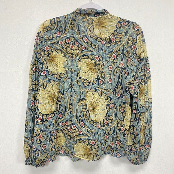 Morris & Co X H&M womens Size 6 Floral Button Up Blouse Puff Sleeve Front Tie - Picture 2 of 11